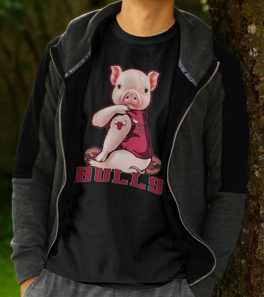 Pig With Chicago Bulls Logo On Jersey And Bulls Emblem T-Shirt