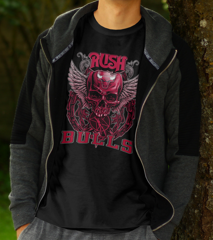 Rush Chicago Bulls Skull With Horns And Wings T-Shirt