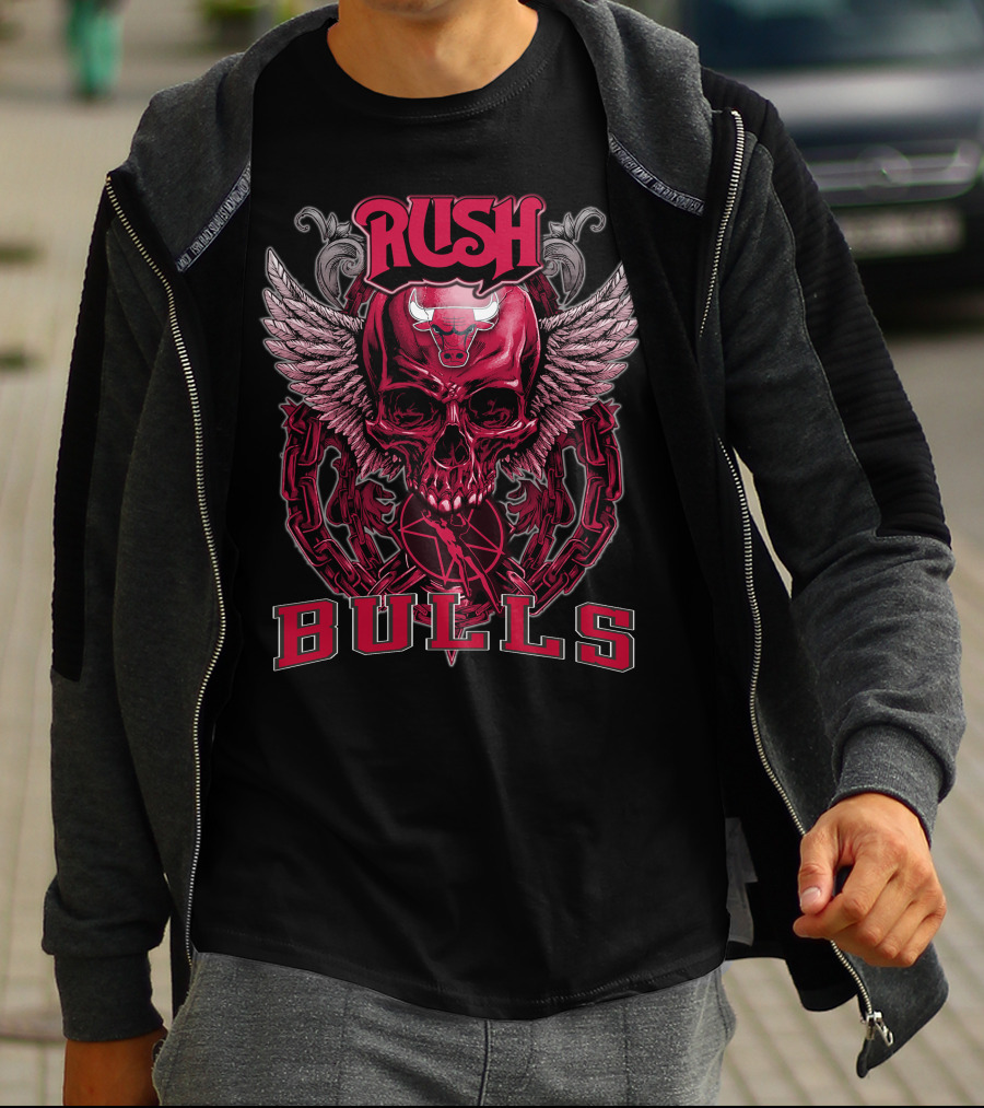 Rush Chicago Bulls Skull With Horns And Wings T-Shirt