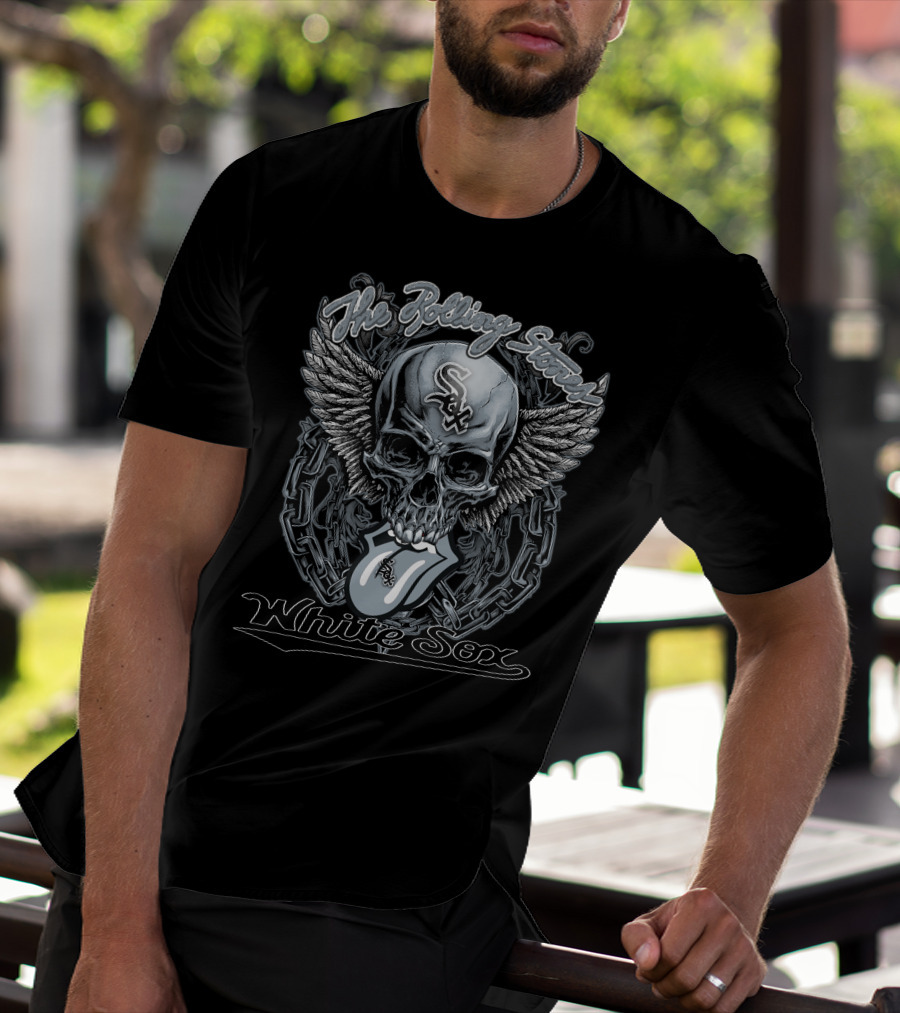 The Rolling Stones White Sox Skull With Wings And Tongue T-Shirt