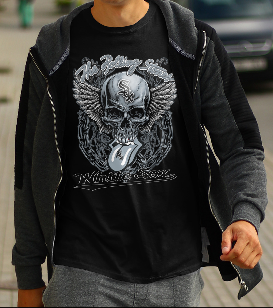 The Rolling Stones White Sox Skull With Wings And Tongue T-Shirt