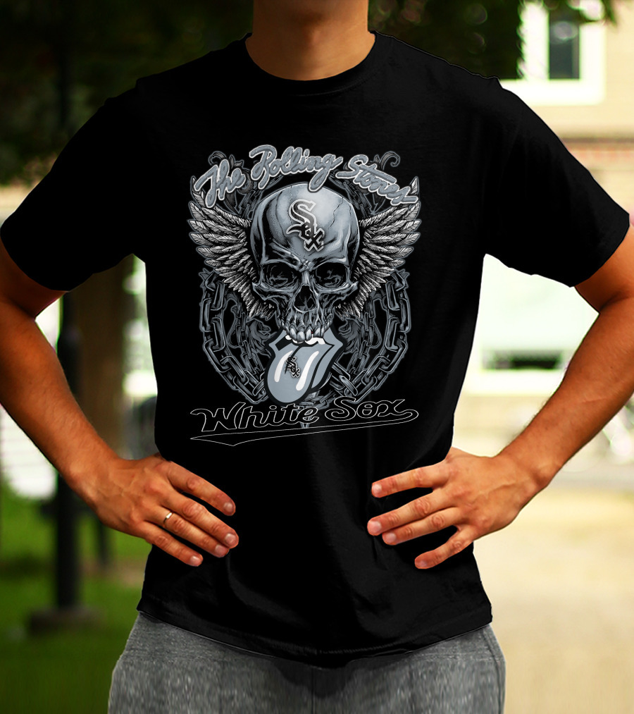 The Rolling Stones White Sox Skull With Wings And Tongue T-Shirt