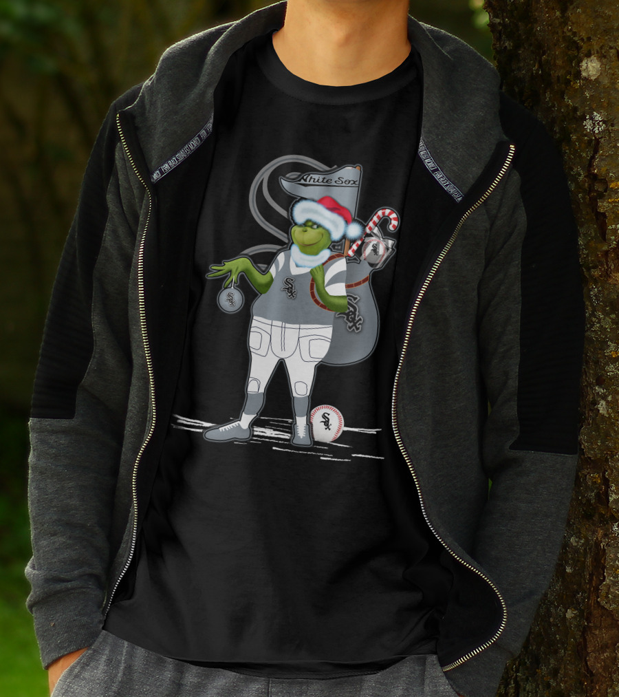 White Sox Christmas Grinch Baseball Santa Sack T-Shirt