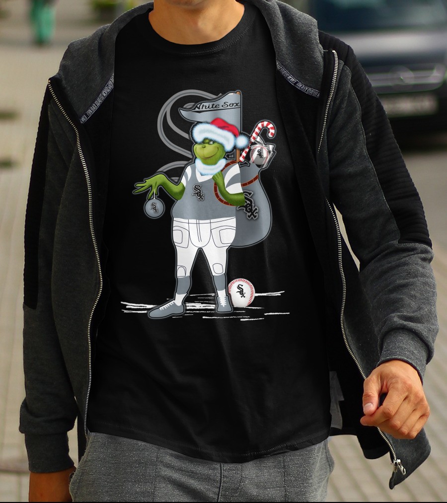 White Sox Christmas Grinch Baseball Santa Sack T-Shirt