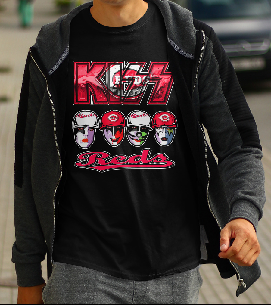 Kiss Reds Cincinnati Faces With Baseball Caps T-Shirt