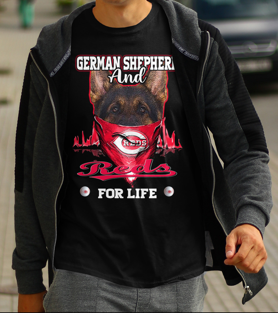 German Shepherd And Reds For Life Cincinnati Reds T-Shirt