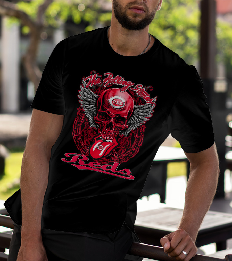 The Rolling Stones Reds Skull Wings Logo Baseball Cincinnati T-Shirt