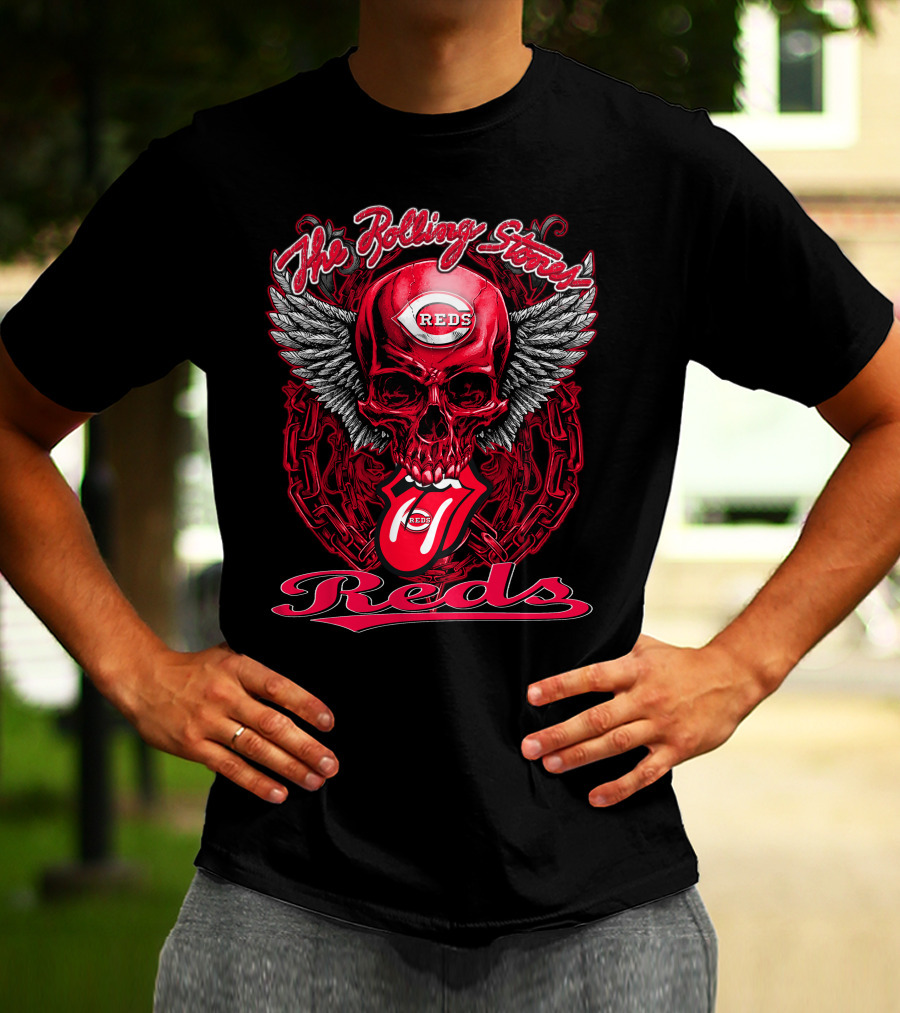 The Rolling Stones Reds Skull Wings Logo Baseball Cincinnati T-Shirt