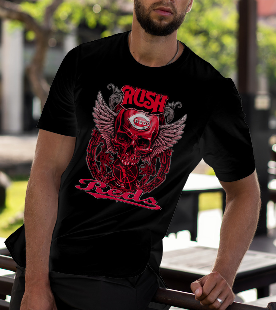 Rush Reds Skull Wings Cincinnati Reds T-Shirt