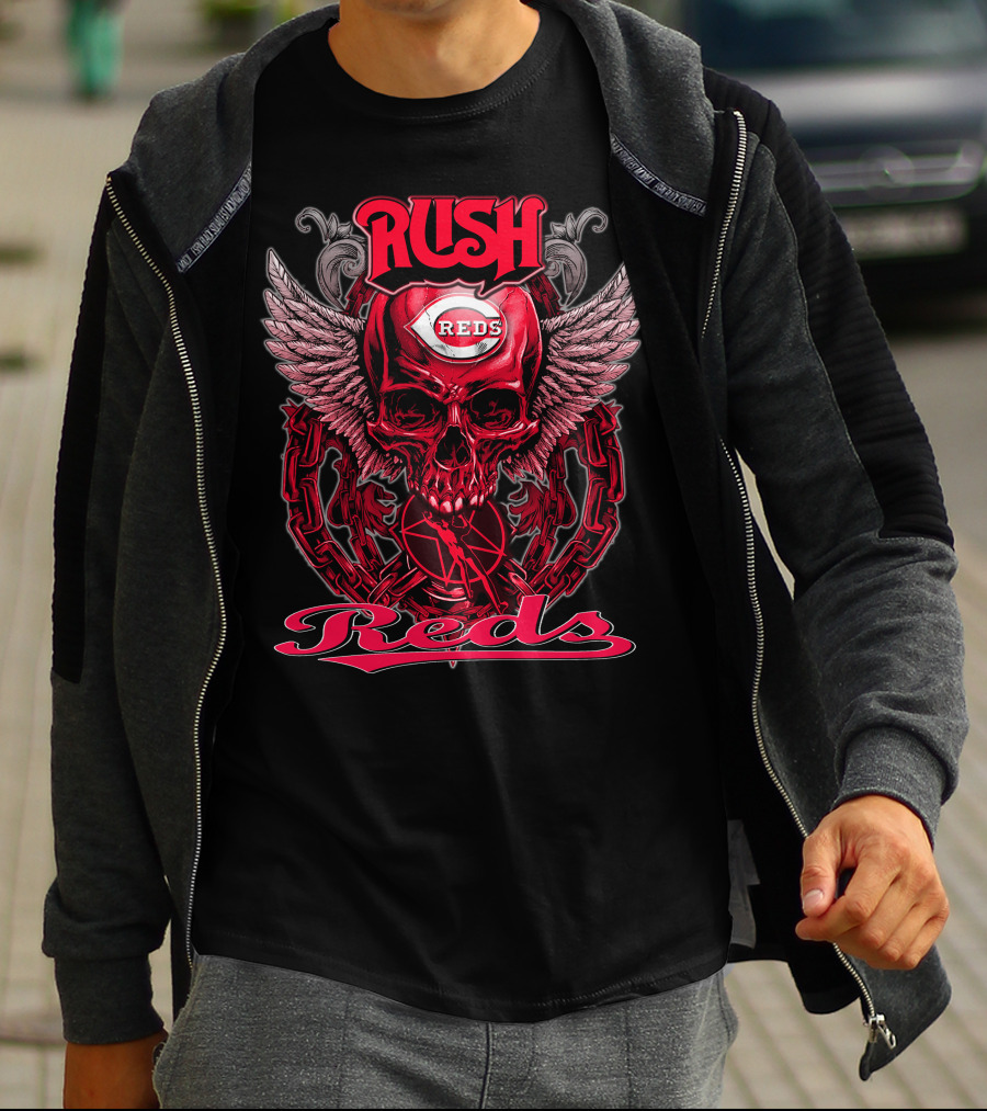 Rush Reds Skull Wings Cincinnati Reds T-Shirt