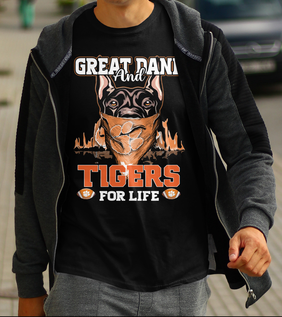 Great Dane And Tigers For Life Clemson T-Shirt