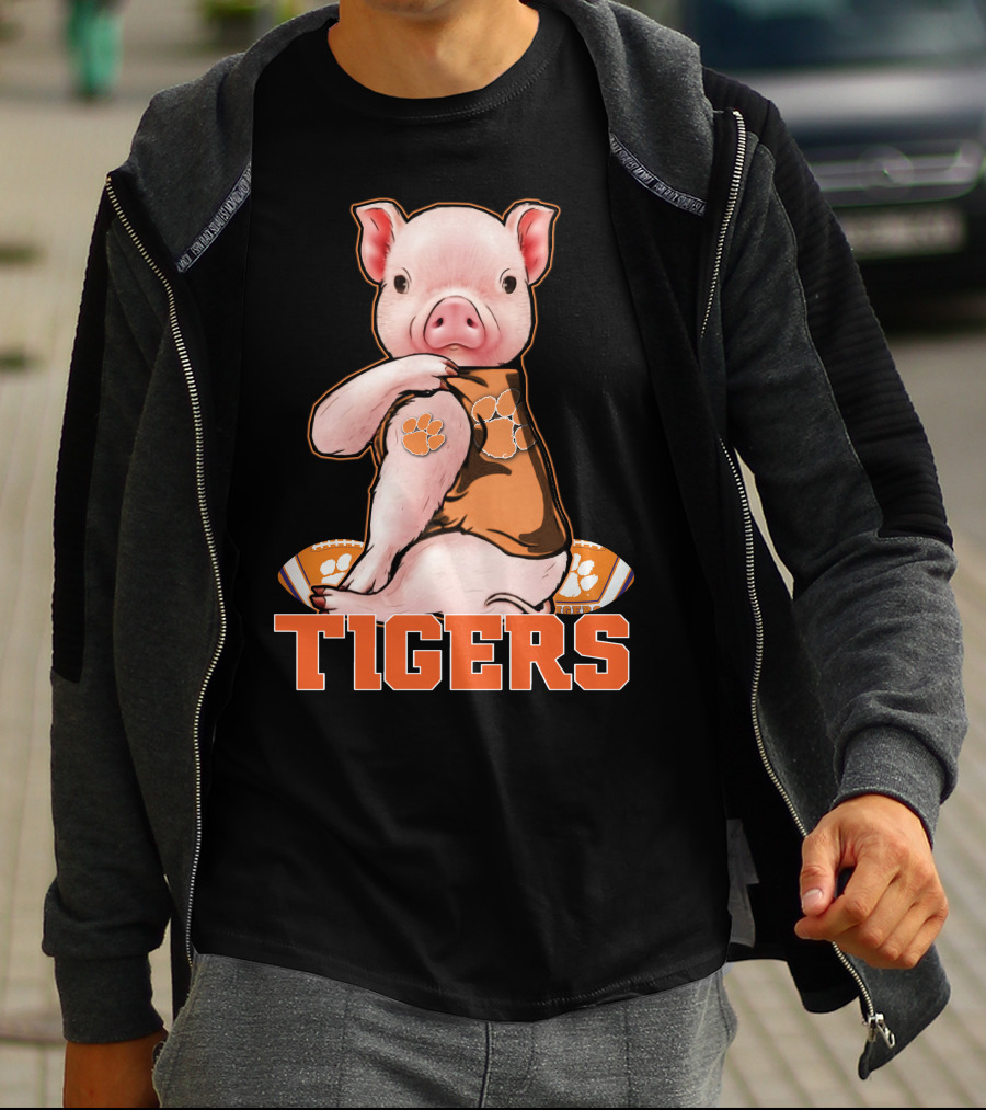 Pig Wearing Clemson Tigers Jersey Football Motif T-Shirt