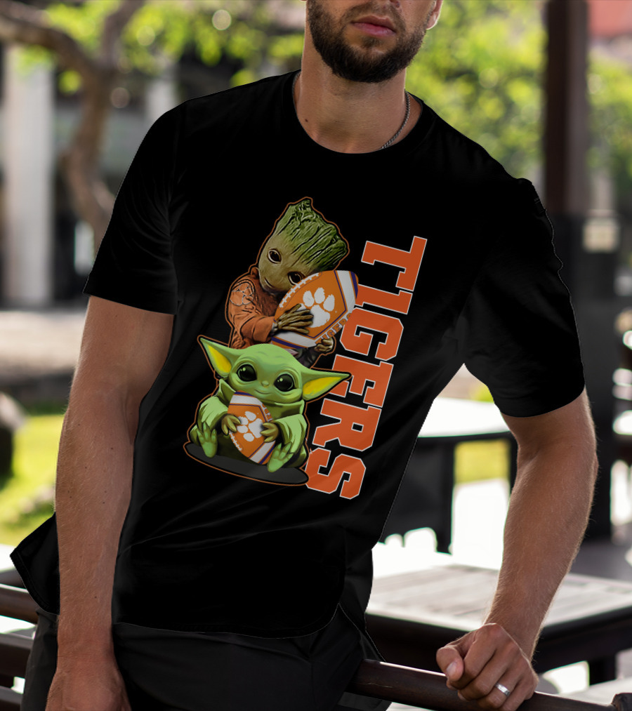Grzd Clemson Tigers Groot Baby Yoda Football T-Shirt