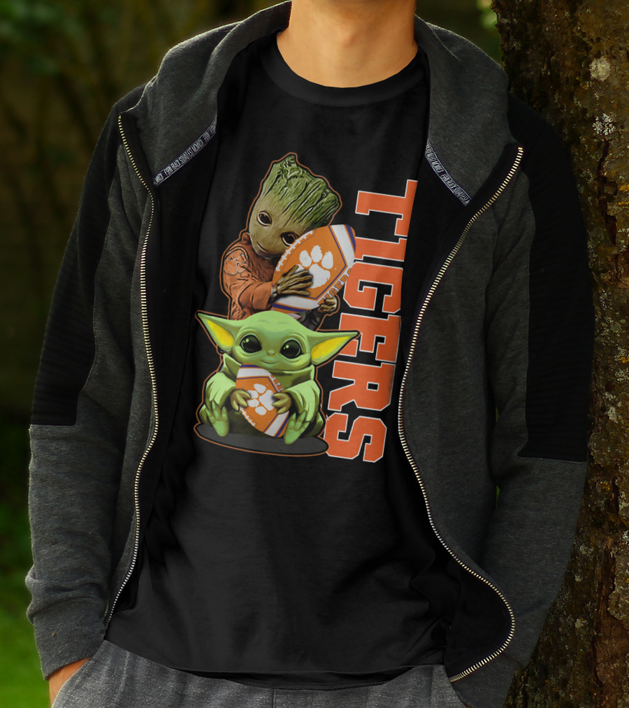 Grzd Clemson Tigers Groot Baby Yoda Football T-Shirt
