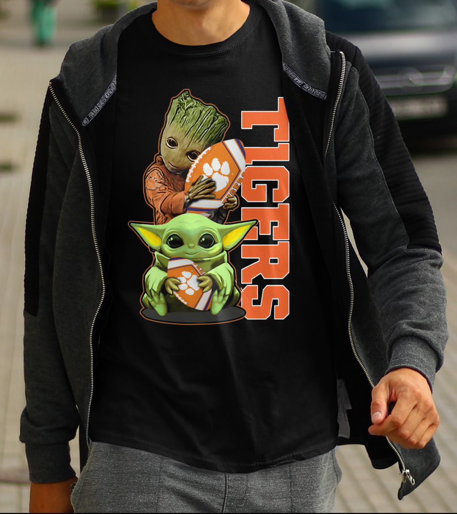 Grzd Clemson Tigers Groot Baby Yoda Football T-Shirt