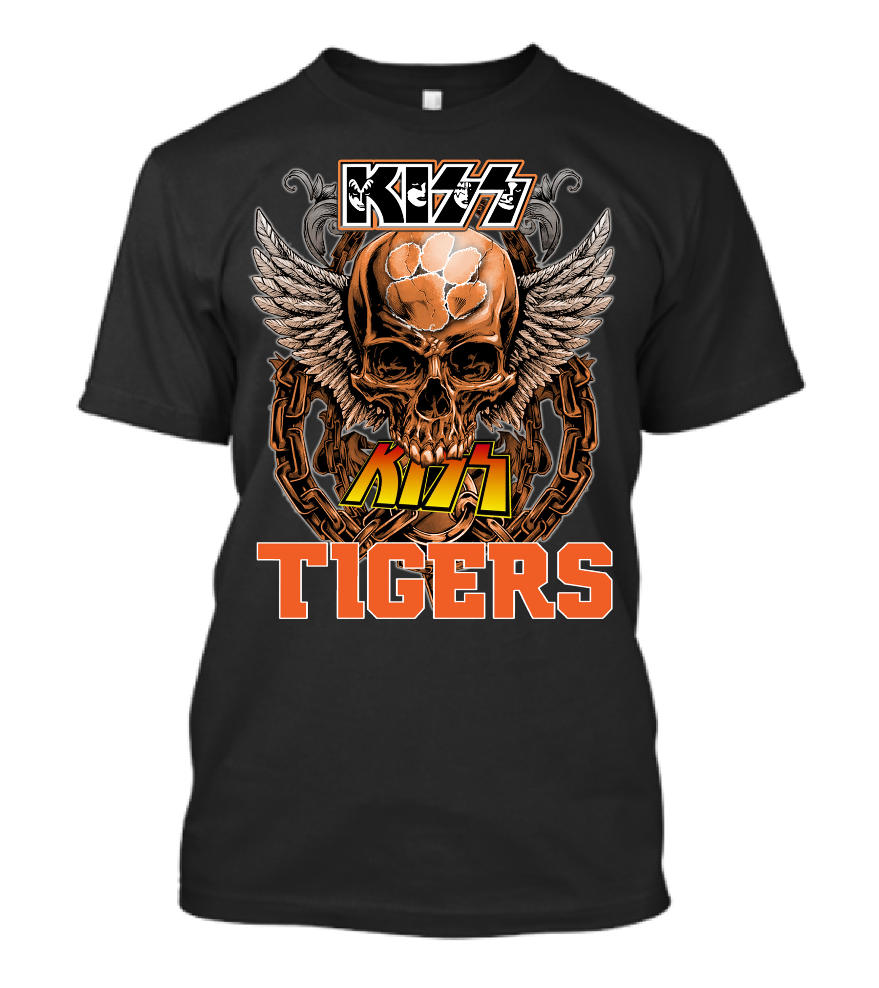 Kiss Clemson Tigers Skull Wings Chains T-Shirt