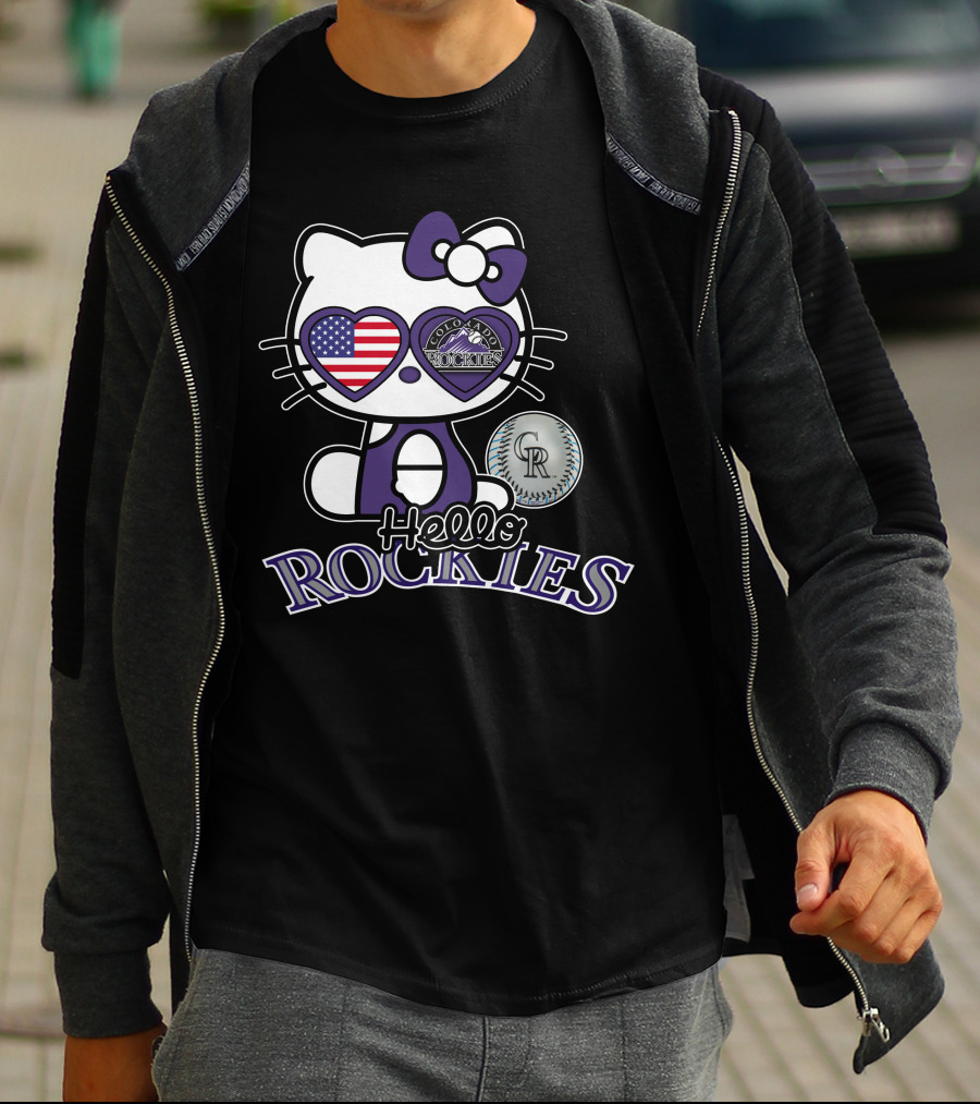 Hello Kitty Colorado Rockies American Heart CR Baseball T-Shirt