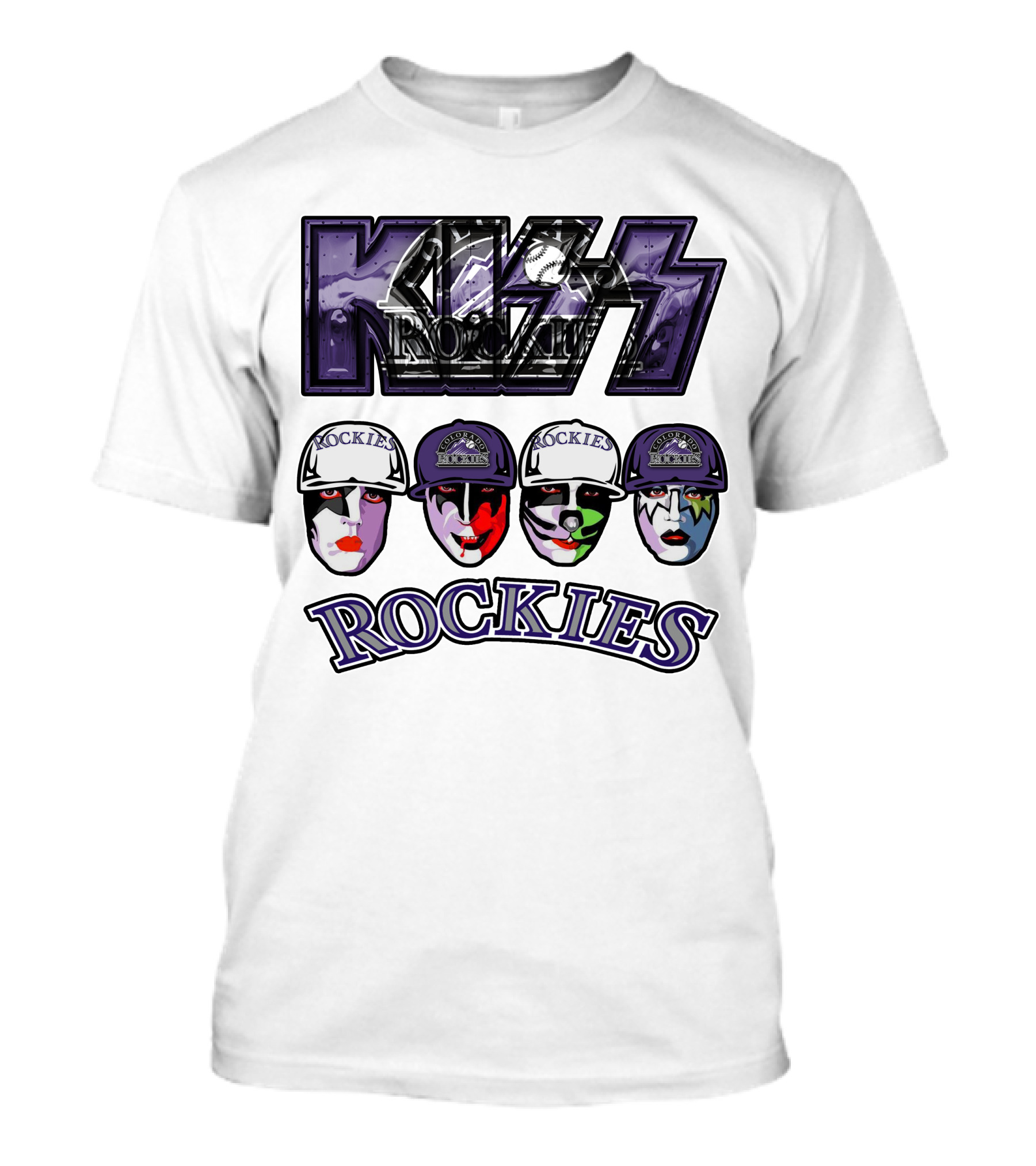 Kiss Colorado Rockies Faces In Makeup With Hats T-Shirt