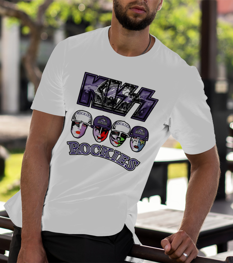 Kiss Colorado Rockies Faces In Makeup With Hats T-Shirt