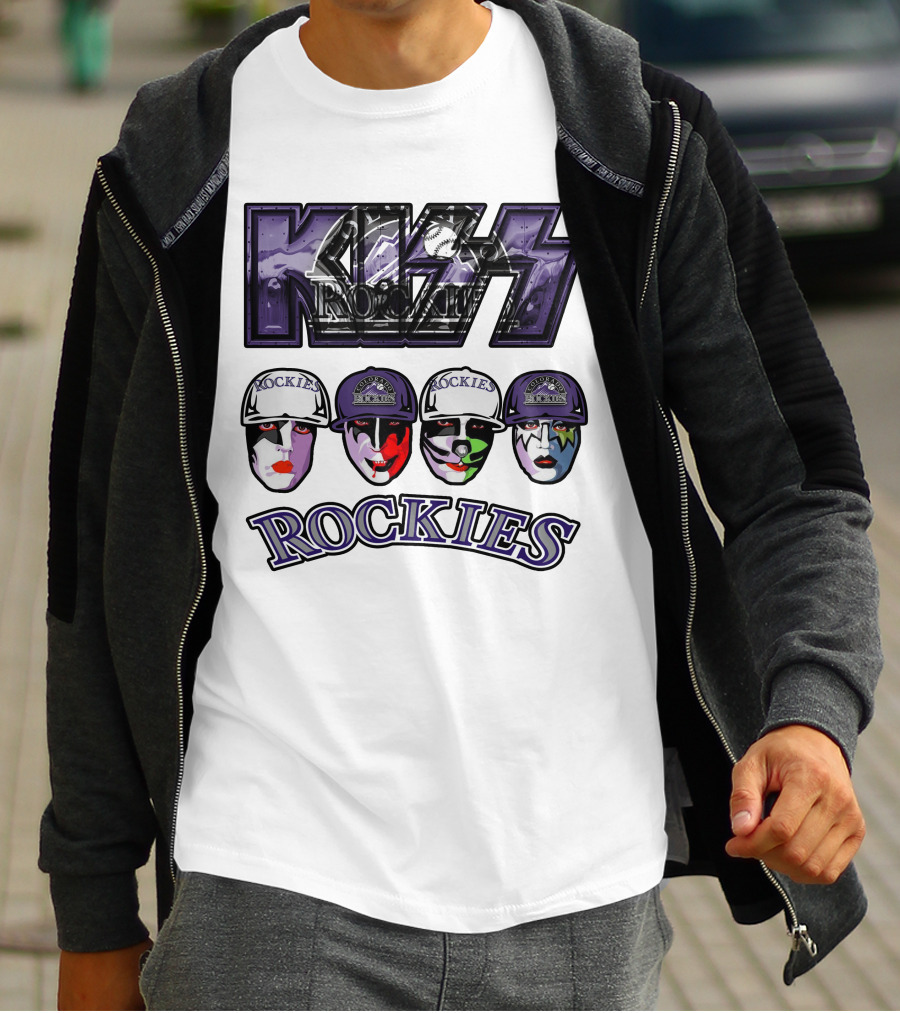 Kiss Colorado Rockies Faces In Makeup With Hats T-Shirt