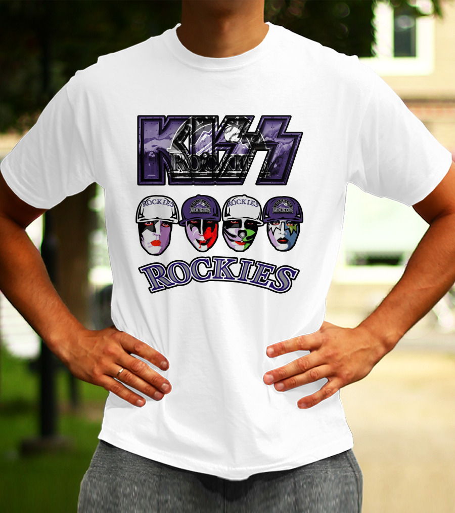 Kiss Colorado Rockies Faces In Makeup With Hats T-Shirt
