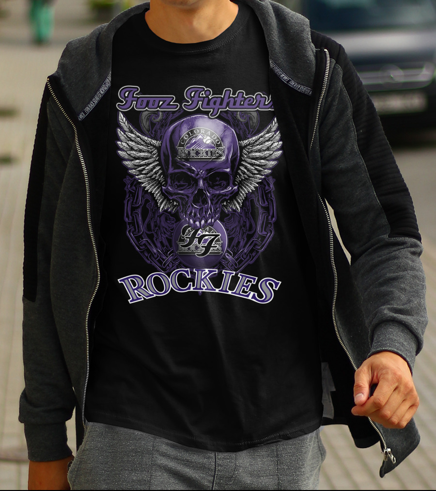 Fooz Fighters Colorado Rockies Skull Wing Chain T-Shirt