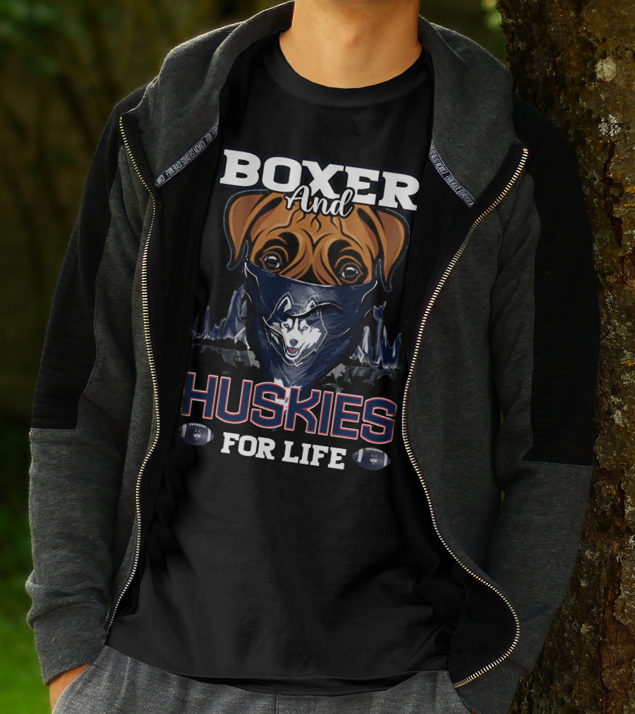 Boxer And Huskies For Life Connecticut Football T-Shirt