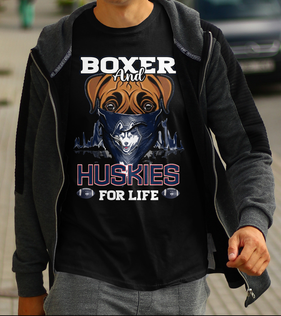 Boxer And Huskies For Life Connecticut Football T-Shirt
