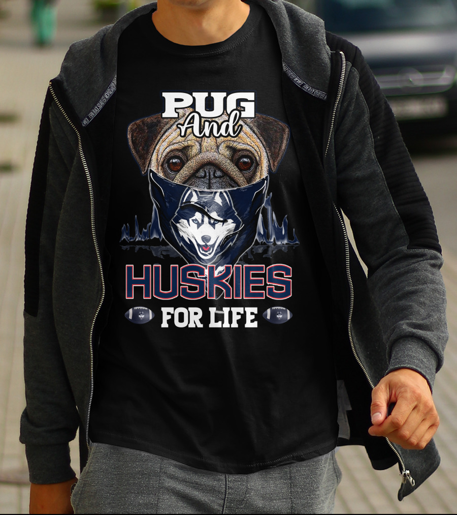 Pug And Huskies For Life Football Fan T-Shirt