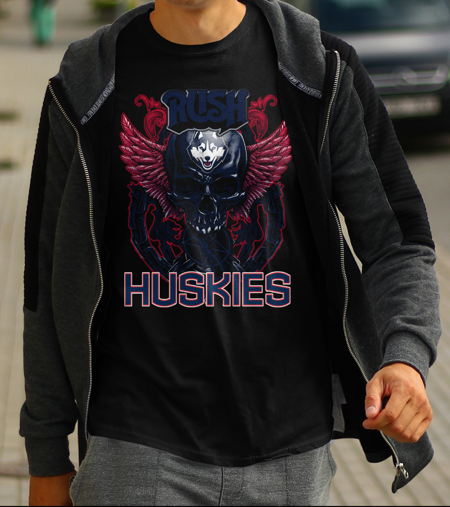 Rush Huskies Skull With Wings And Wolf T-Shirt