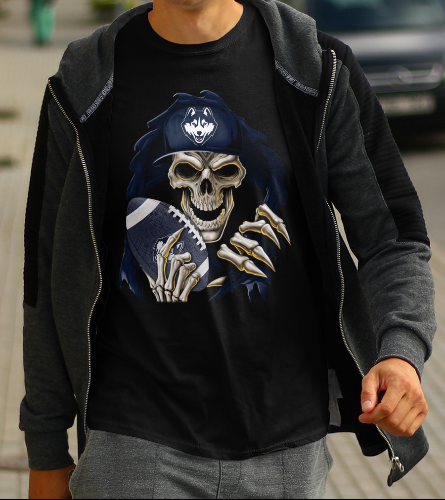 Skullbong Connecticut Huskies Football Skeleton Reaper T-Shirt