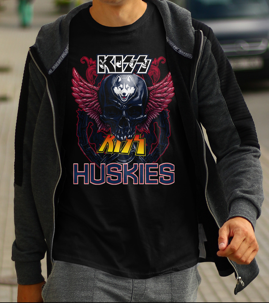 Kiss Huskies Skull With Wings T-Shirt
