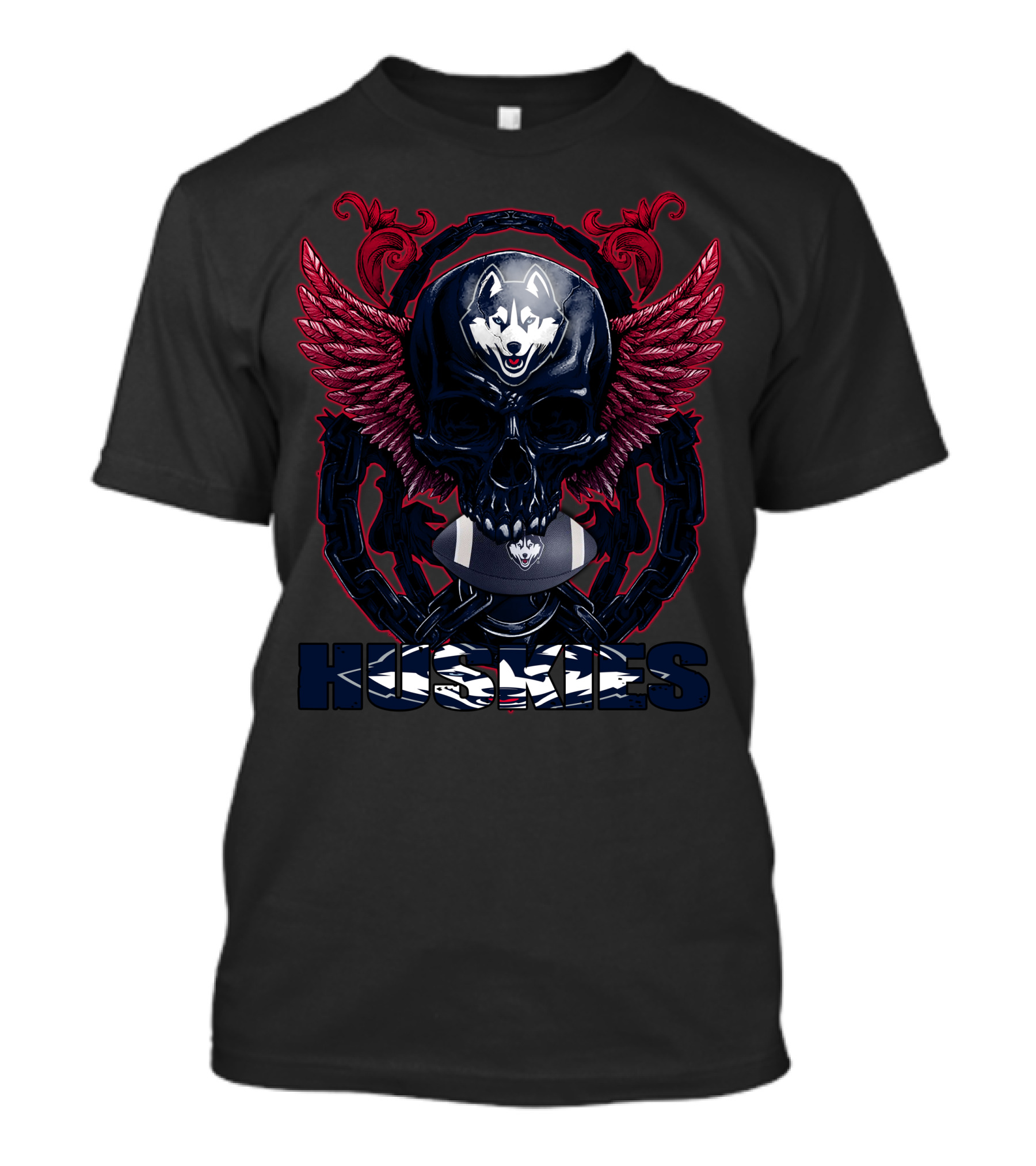 Huskies Skullfb Connecticut Winged Skull With Husky T-Shirt
