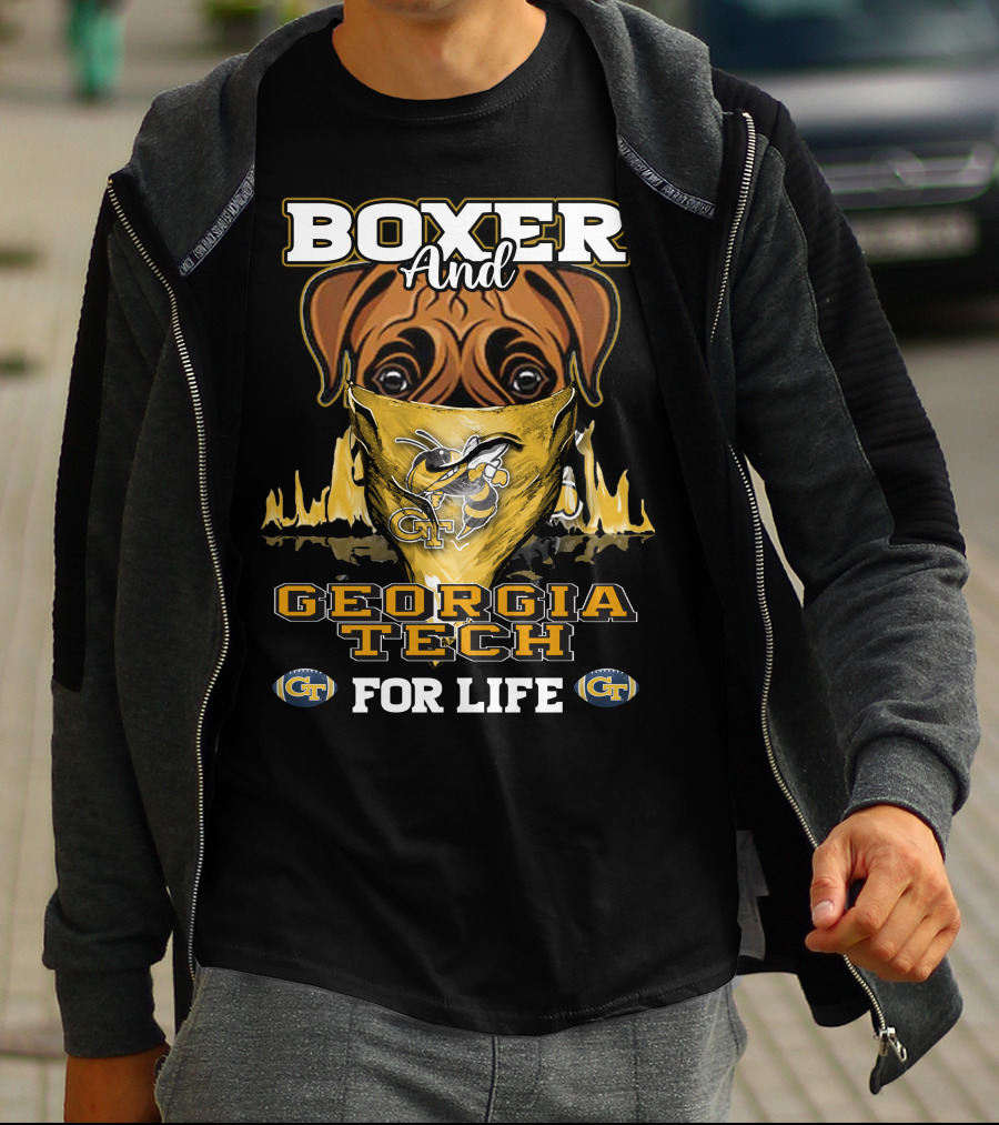 Boxer And Georgia Tech Yellow Jackets For Life T-Shirt