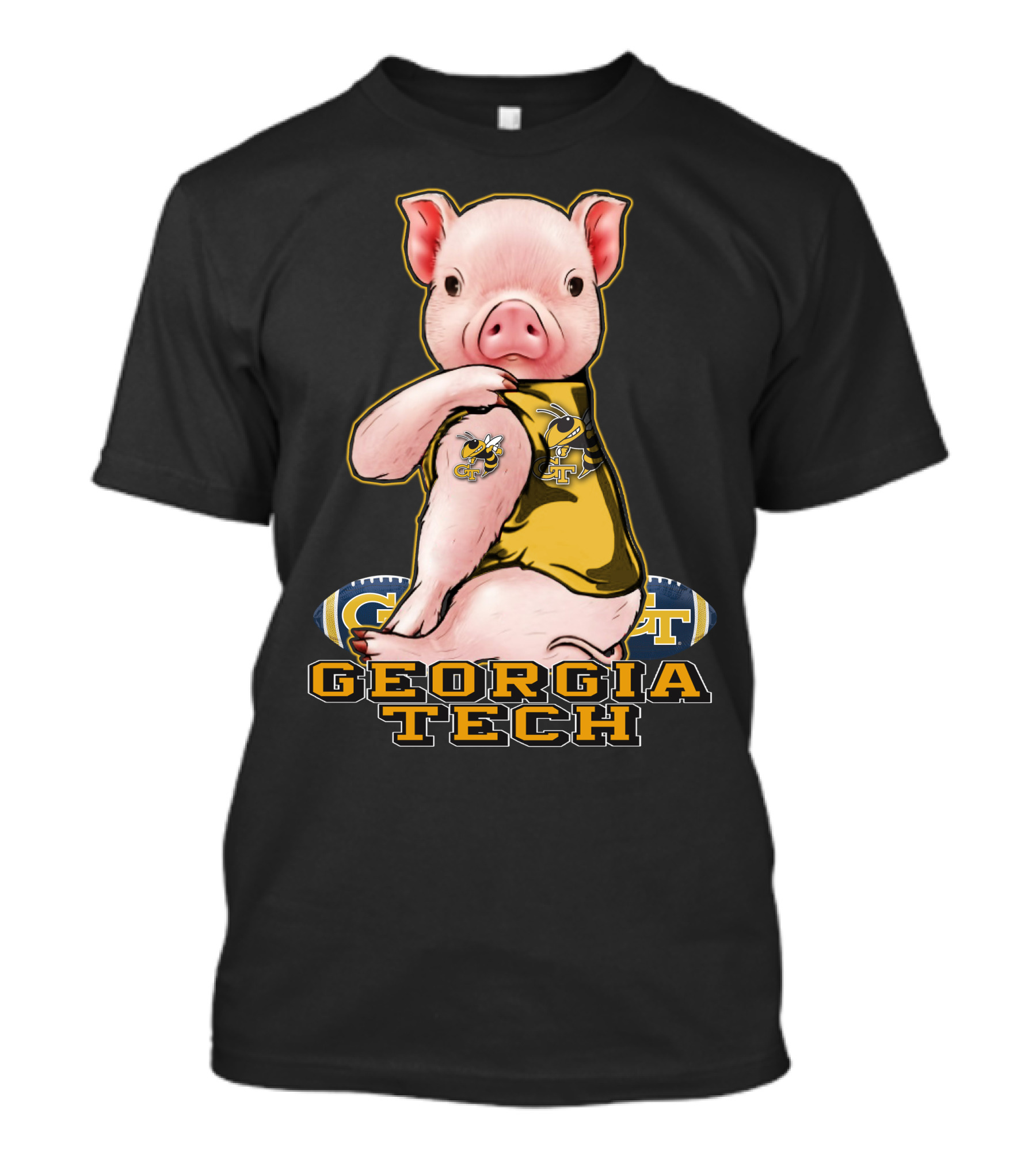 Pig Wearing Georgia Tech Yellow Jackets Mascot Jersey T-Shirt