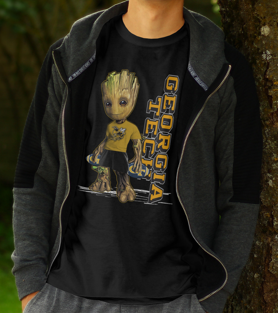 Groot In Georgia Tech Yellow Jackets Shirt With Buzz T-Shirt
