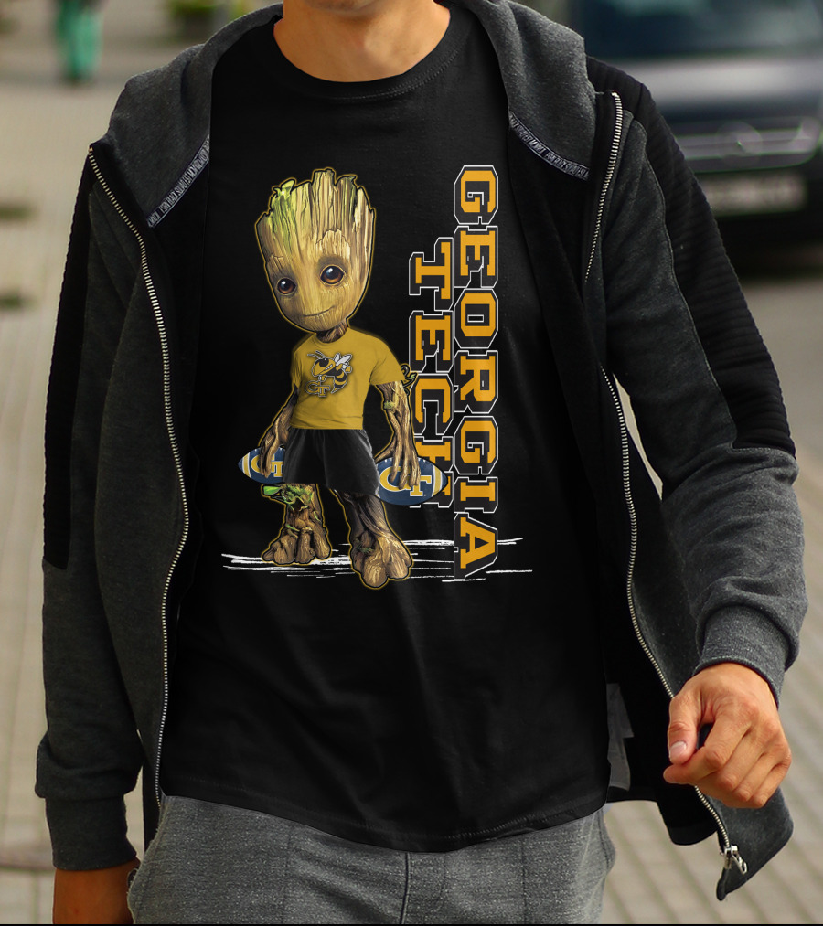 Groot In Georgia Tech Yellow Jackets Shirt With Buzz T-Shirt
