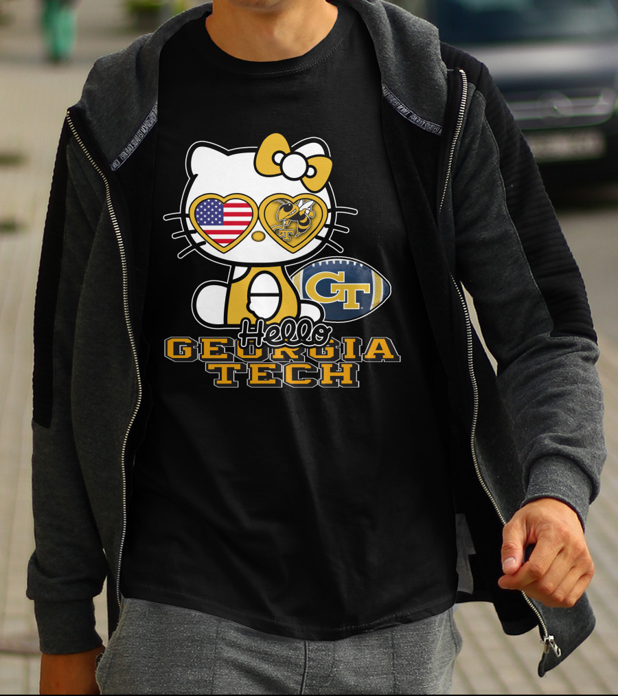 Hello Kitty Georgia Tech Yellow Jackets American Flag Football T-Shirt