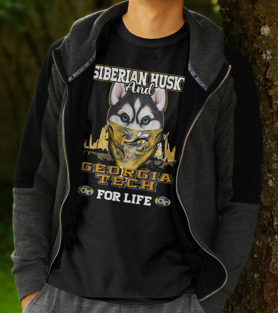 Siberian Husky And Georgia Tech For Life T-Shirt