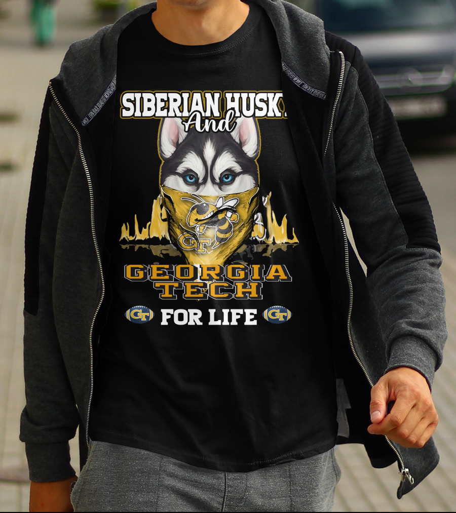 Siberian Husky And Georgia Tech For Life T-Shirt