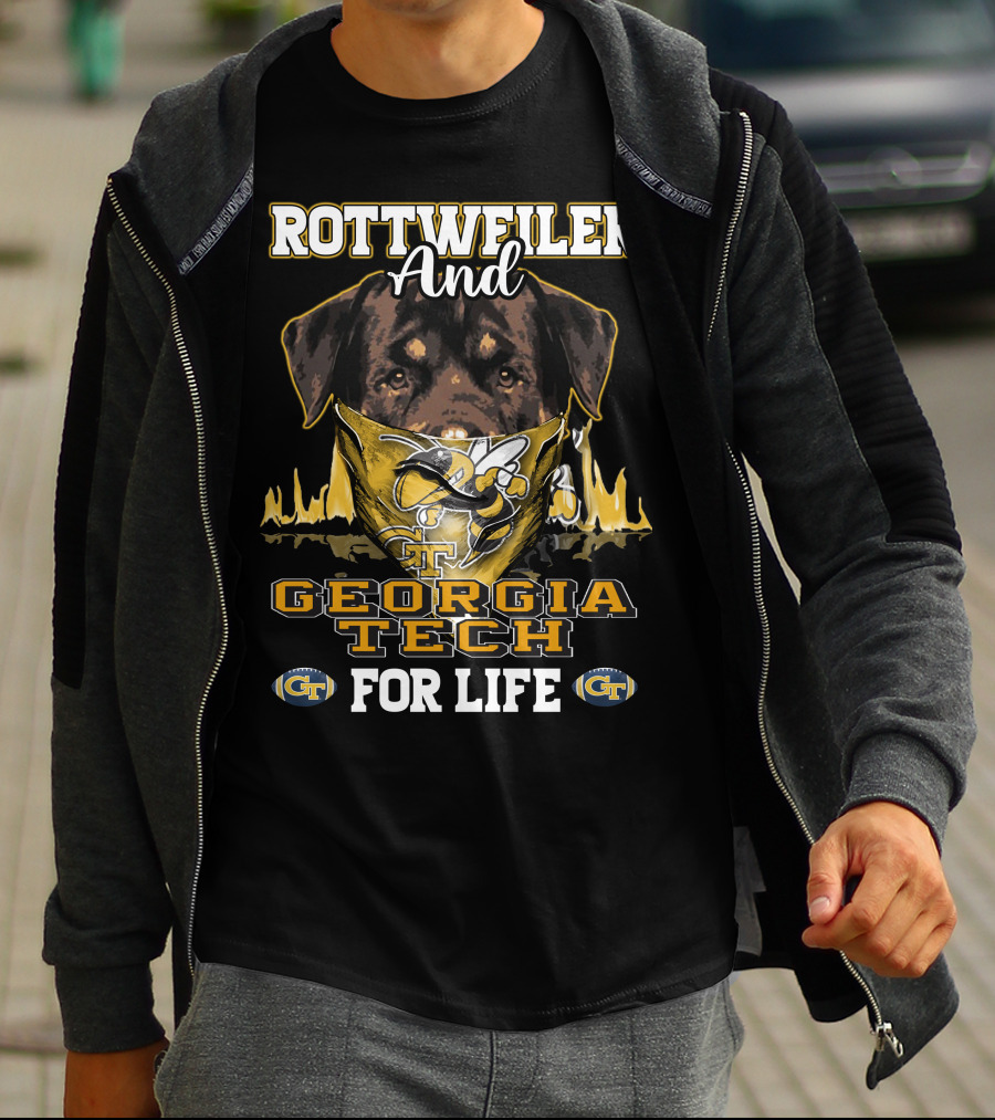 Rottweiler And Georgia Tech Yellow Jackets For Life T-Shirt