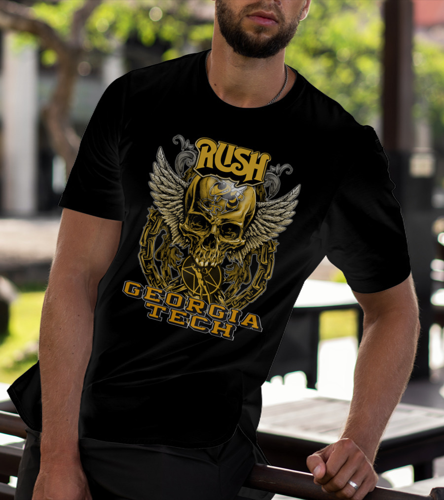 Rush Georgia Tech Yellow Jackets Skull Wings T-Shirt