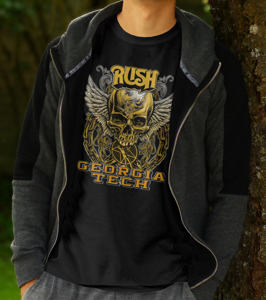 Rush Georgia Tech Yellow Jackets Skull Wings T-Shirt