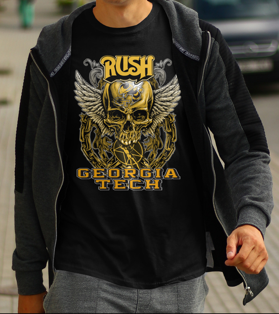 Rush Georgia Tech Yellow Jackets Skull Wings T-Shirt