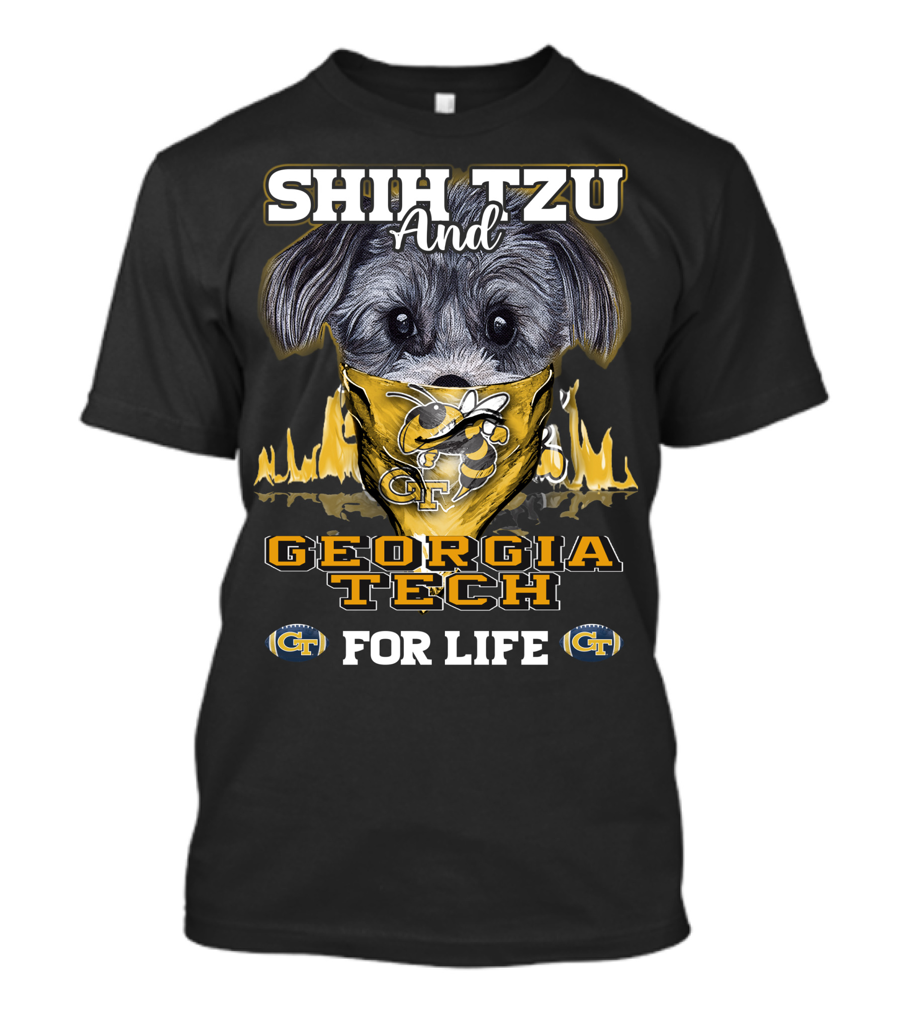 Shih Tzu And Georgia Tech For Life GT Yellow Jackets T-Shirt