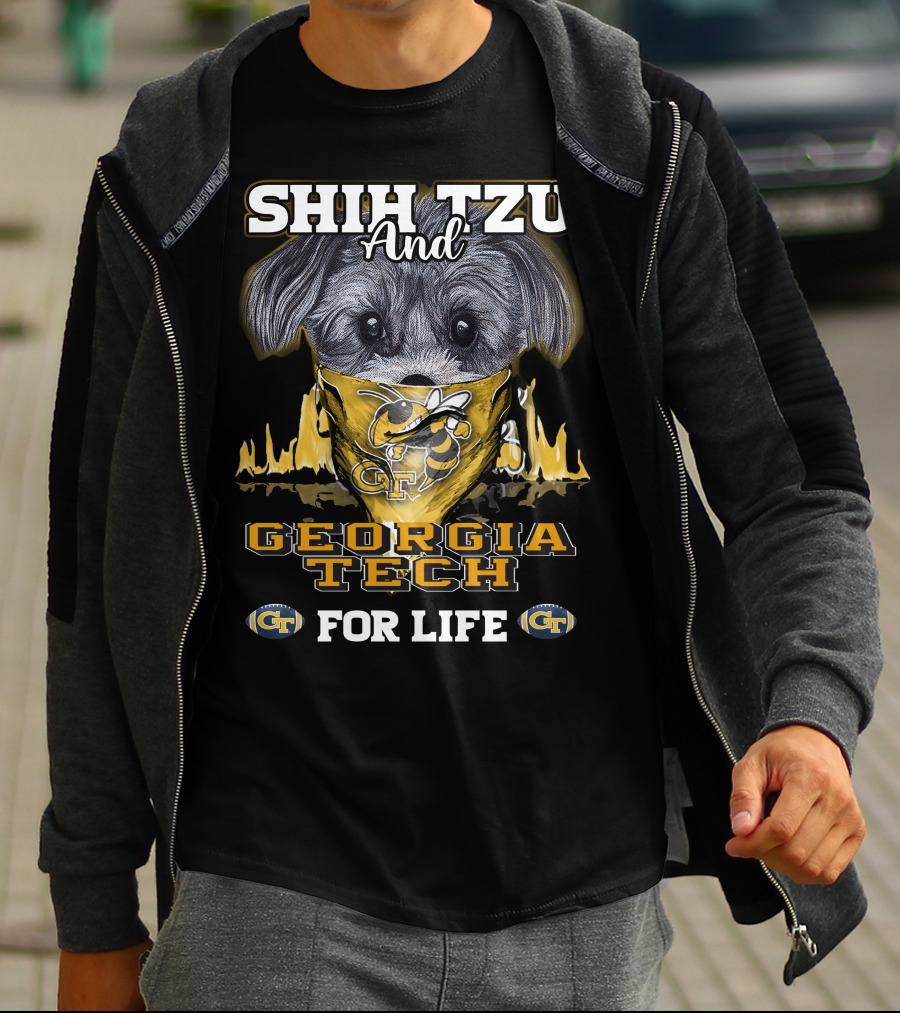 Shih Tzu And Georgia Tech For Life GT Yellow Jackets T-Shirt