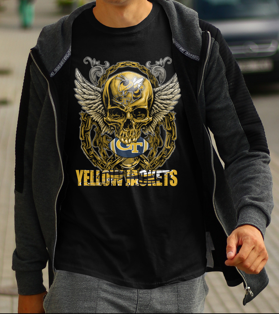 Skullfb Georgia Tech Gt Yellow Jackets Winged Skull Football T-Shirt