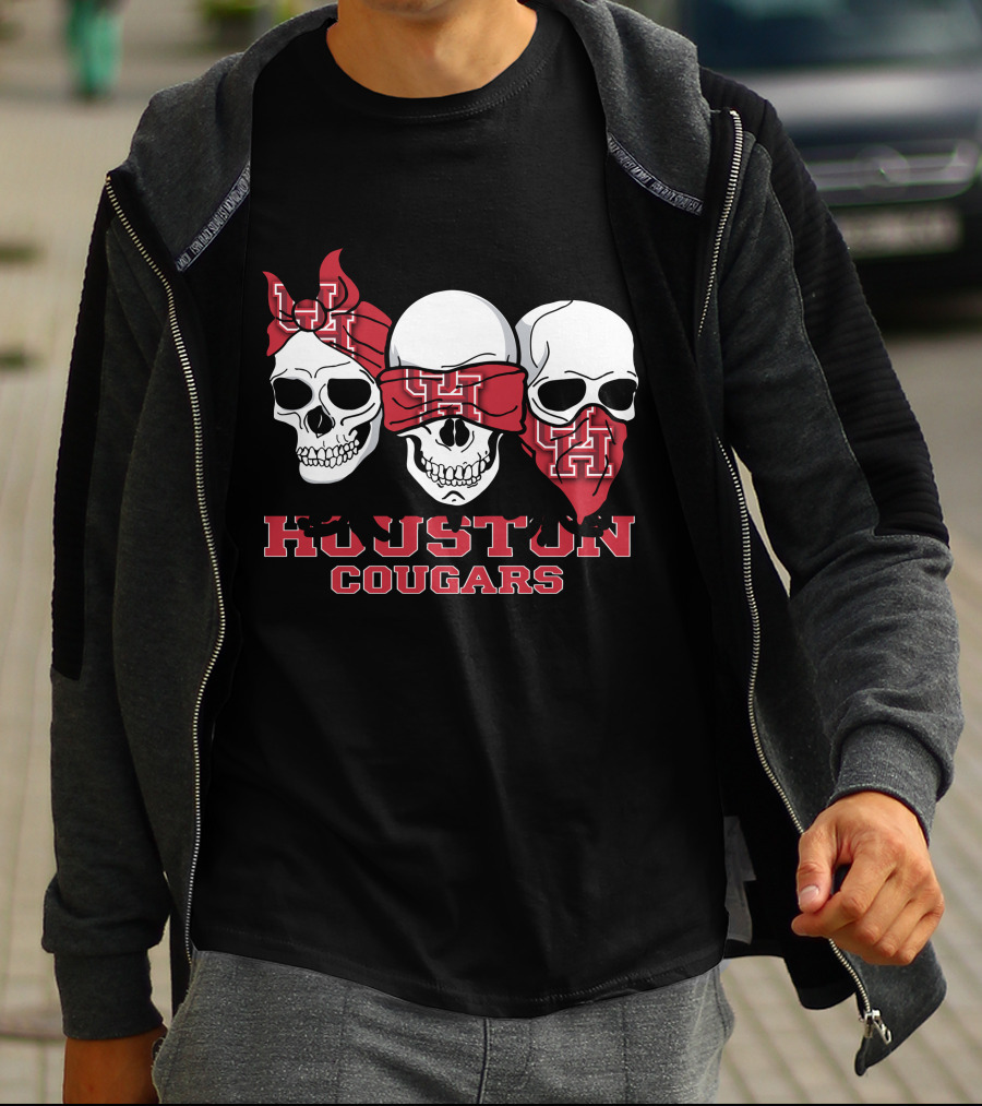 Houston Cougars Three Skulls With UH Bandanas T-Shirt