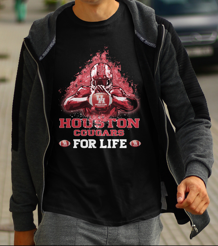 Houston Cougars UH Football Fire Graphic For Life T-Shirt