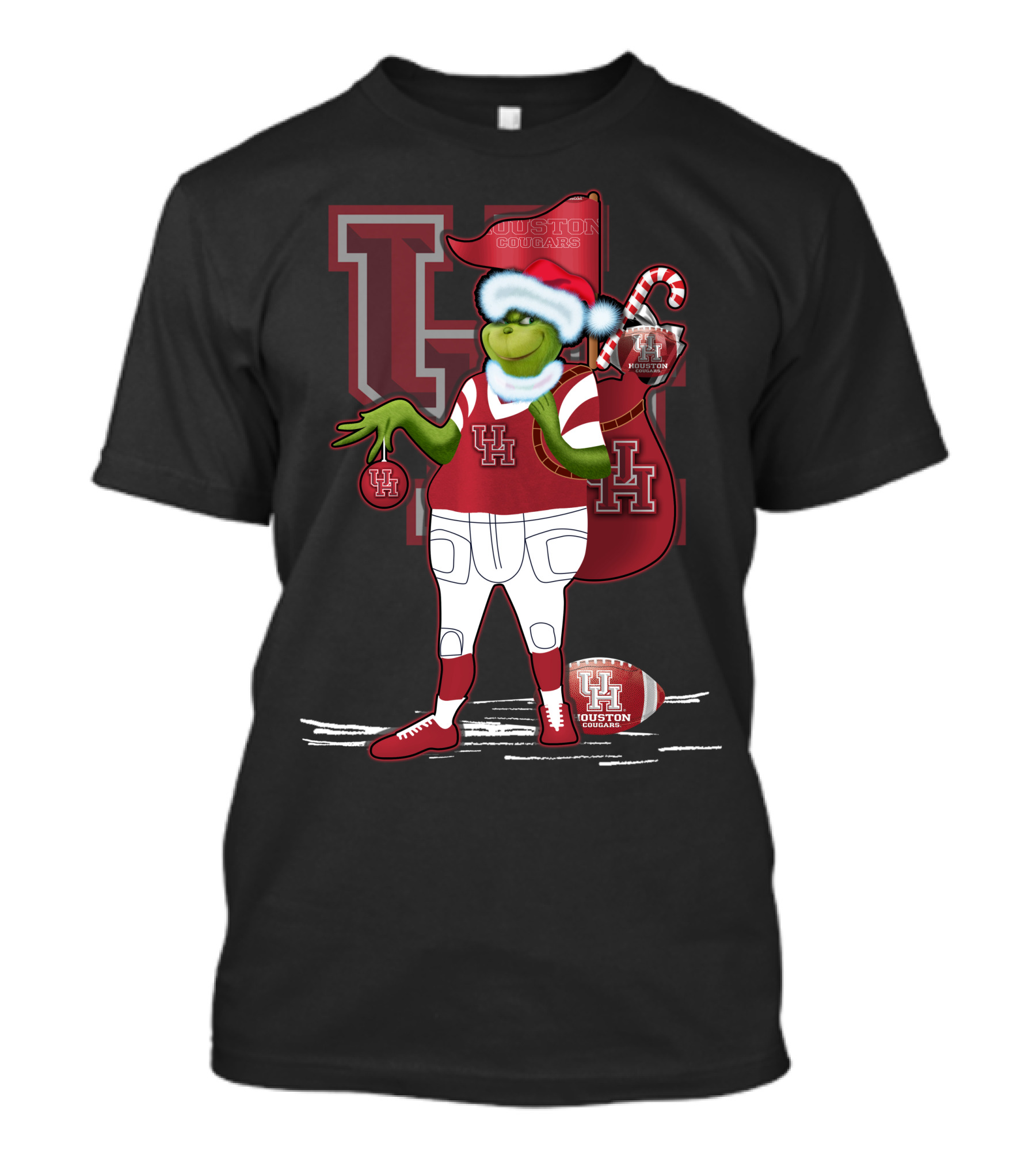 Grinchxmas Houston Cougars UH Football Santa Sack T-Shirt
